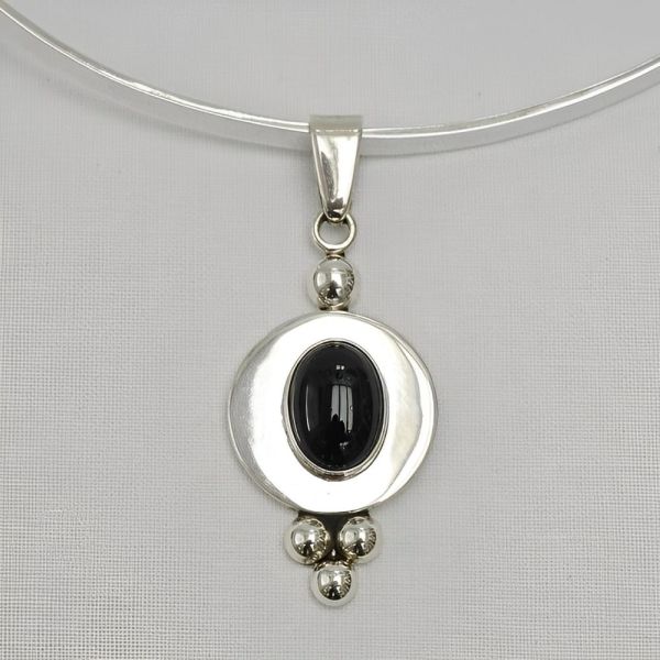 Mexico Sterling Silver Torque Necklace Silver and Onyx Pendant