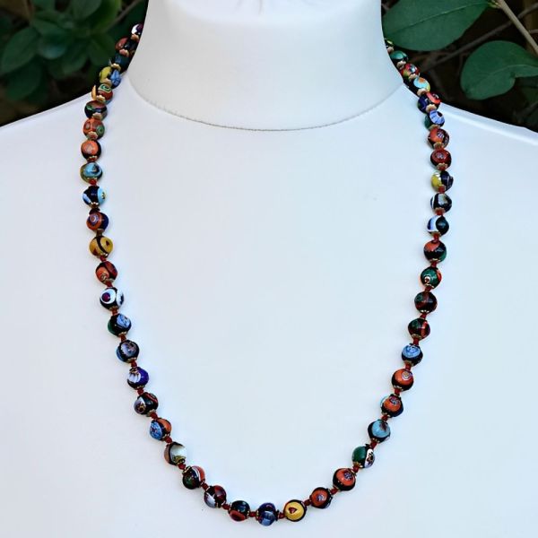 Millefiori Murano Glass Bead Necklace with Barrel Clasp