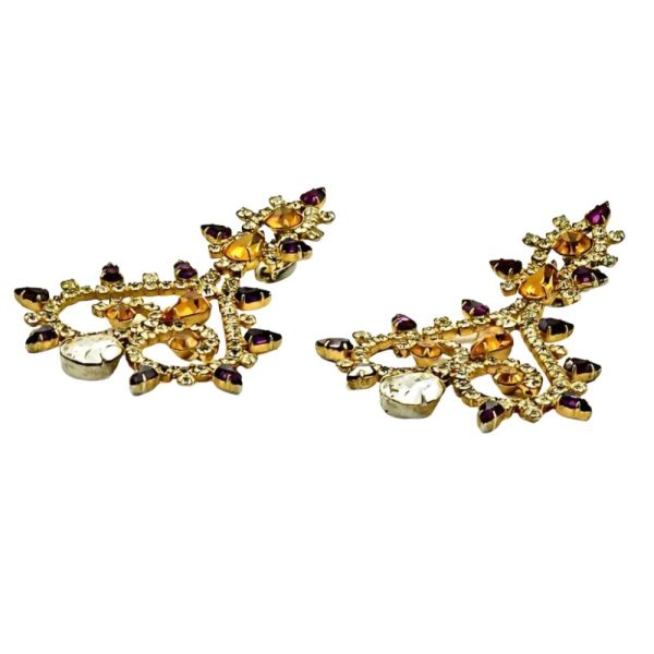 Mimi di N Gold Plated Rhinestone Cocktail Clip On Earrings 1960s