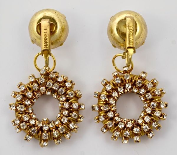 Miriam Haskell Rhinestones Hoop Clip On Earrings circa 1960s