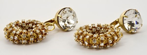 Miriam Haskell Rhinestones Hoop Clip On Earrings circa 1960s