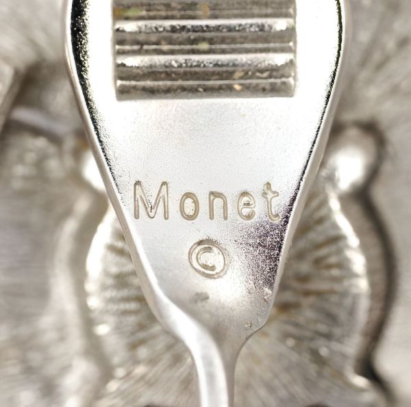 Monet Silver Tone and Diamante Flower Earrings circa 1980s