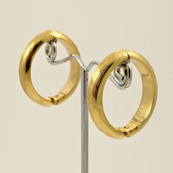 Monet Gold Plated Textured Hoop Hinge Earrings circa 1980s