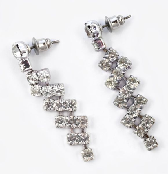 Silver Tone Diamante Drop Earrings circa 1960s