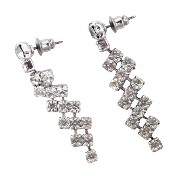 Silver Tone Diamante Drop Earrings circa 1960s