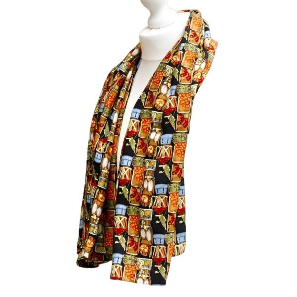 Nicole Miller Large Square Silk Vegetables Print Scarf 1990s