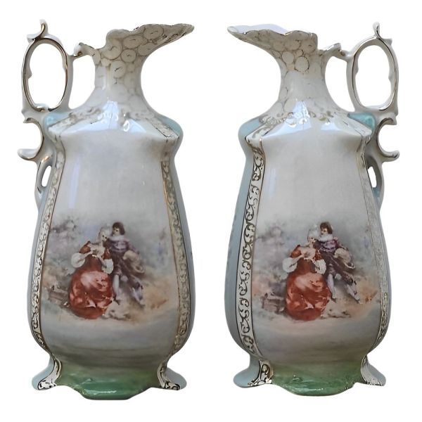 Antique Pair of Victorian Porcelain Jugs signed Fr Stahl