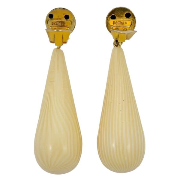 Pellini Gold Tone Cream Drop Statement Earrings circa 1980s