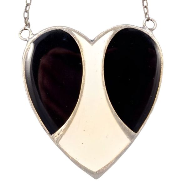 Pierre Bex Art Deco style Black Cream Enamel Heart Necklace