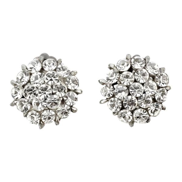 Silver Tone Clear Diamante Clip On Earrings circa 1950s