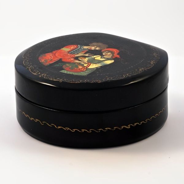 Vintage Russian Wooden Hand Painted Black Lacquer Box