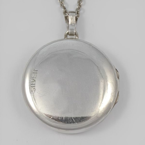 Silver Engraved Round Locket and Trace Chain circa 1970s