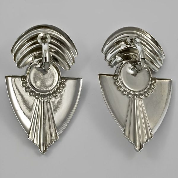 Silver Tone Earrings with Rivoli Stones circa 1980s