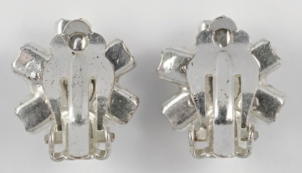 Silver Tone Diamante Round Clip On Earrings circa 1960s