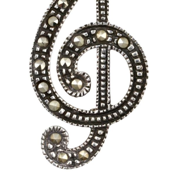 Vintage Silver and Marcasite Treble Clef Music Brooch