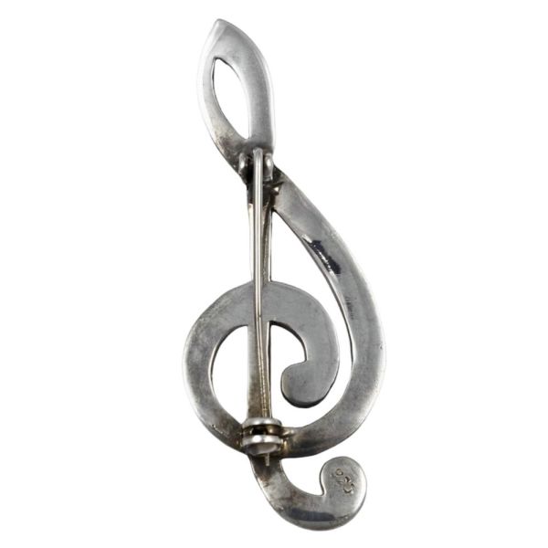 Vintage Silver and Marcasite Treble Clef Music Brooch