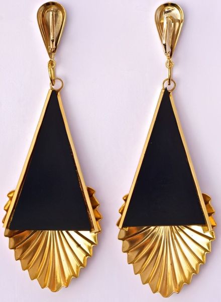 Spanish Gold Tone and Black Drop Statement Earrings