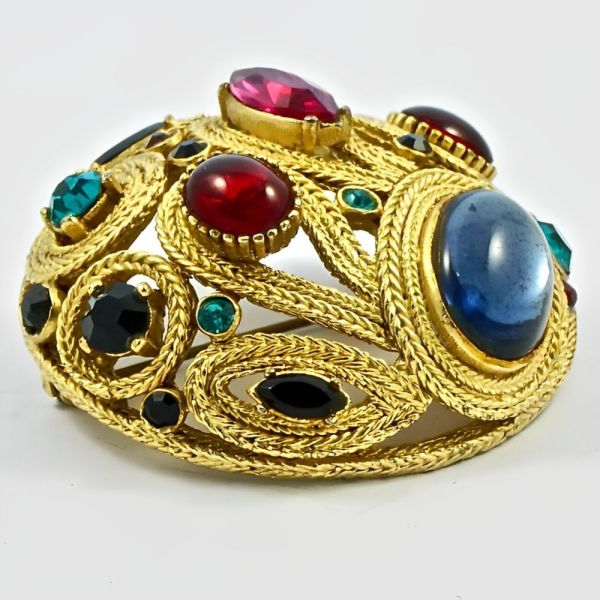 Sphinx Textured Dome Brooch with Multi Coloured Stones