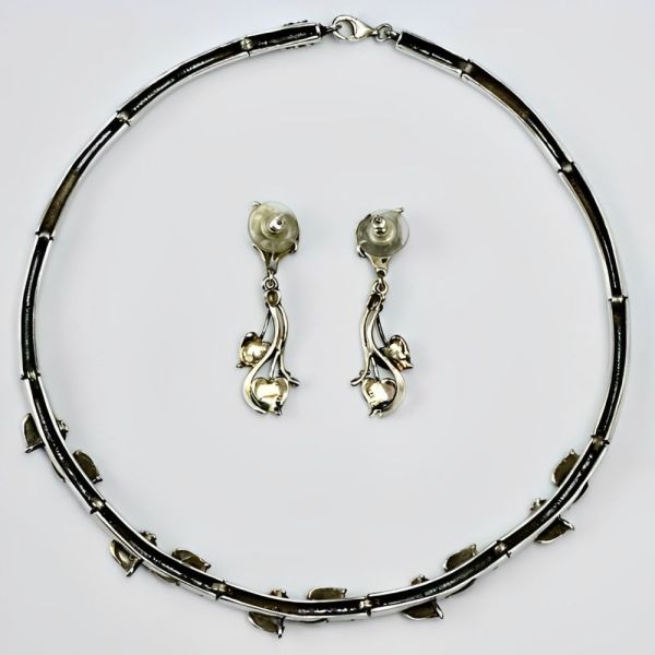 Sterling Silver Art Nouveau Style Necklace and Earrings Set