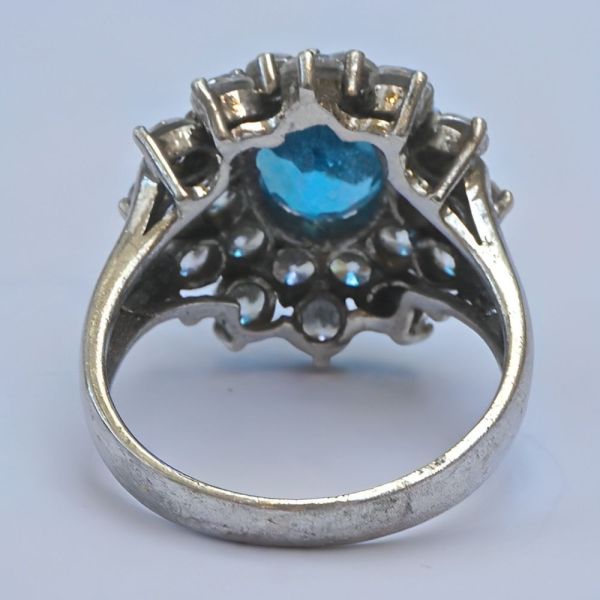 Sterling Silver Sea Blue and Clear Rhinestone Cluster Ring