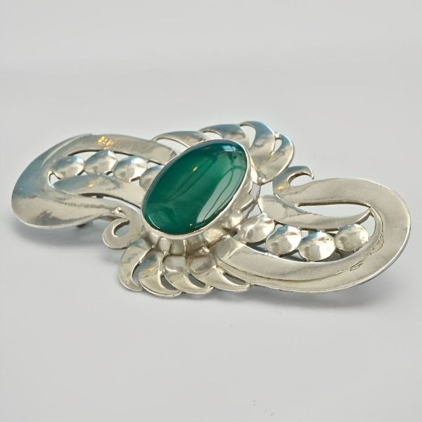 Sterling Silver and Chrysoprase Hand Crafted Statement Brooch