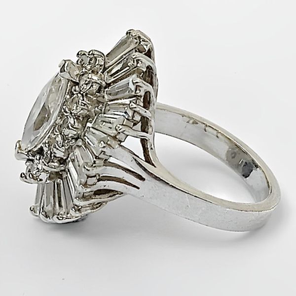 Sterling Silver and Rhinestone Cocktail Ring circa 1950s