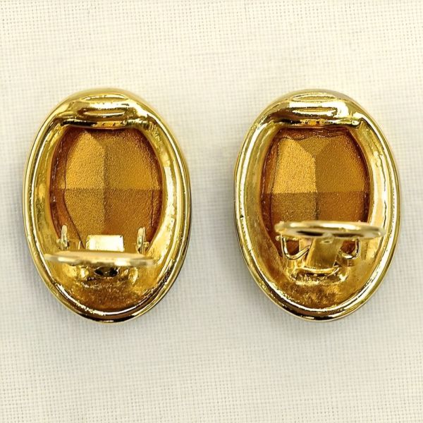 Swarovski Gold Plated Black Enamel Crystal Clip On Earrings