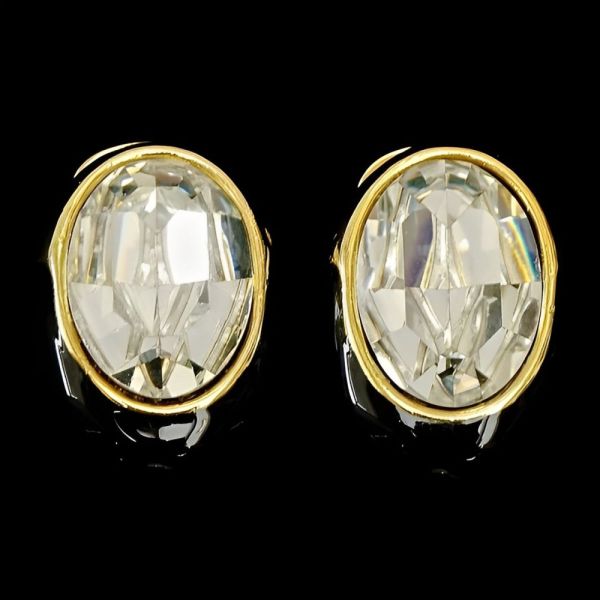 Swarovski Gold Plated Black Enamel Crystal Clip On Earrings