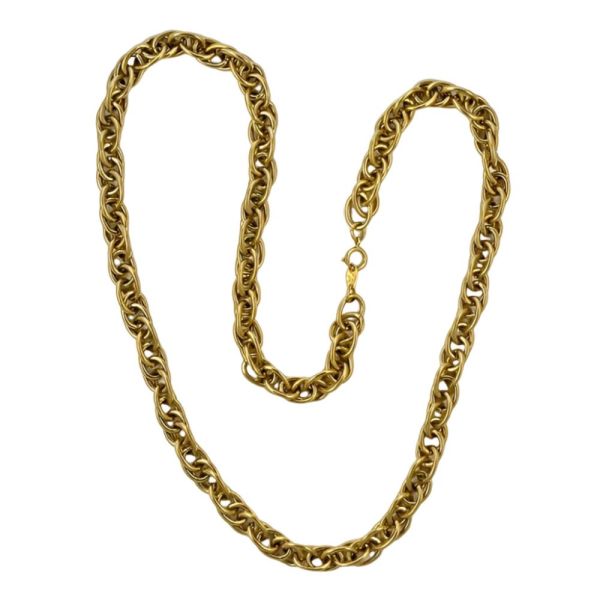 1980s Trifari Long Gold Tone Oval Link Chain Necklace