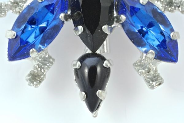 Vintage Silver Tone Blue and Clear Diamante Fly Brooch