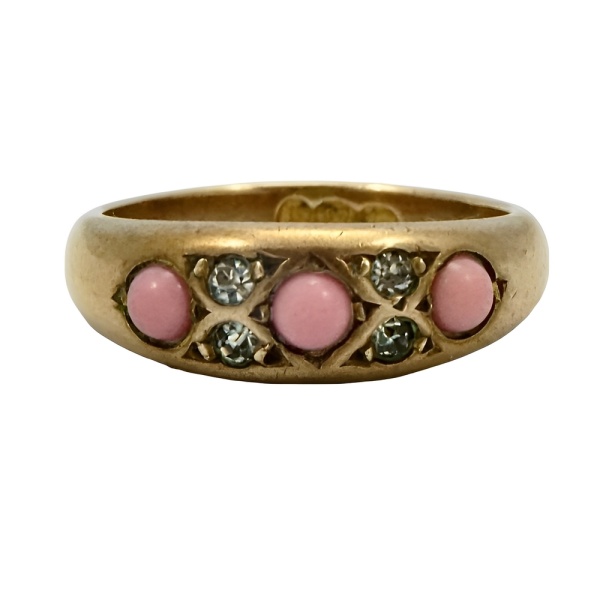 Antique Gold Gilt Ring with Pink and Clear Paste Stones