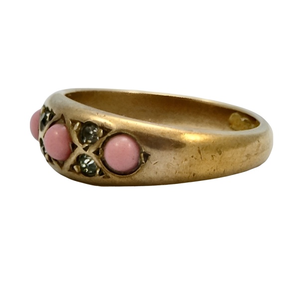 Antique Gold Gilt Ring with Pink and Clear Paste Stones