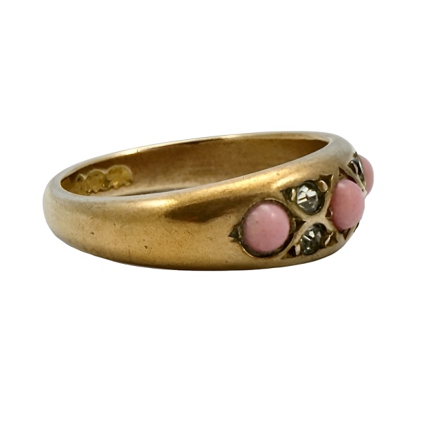 Antique Gold Gilt Ring with Pink and Clear Paste Stones