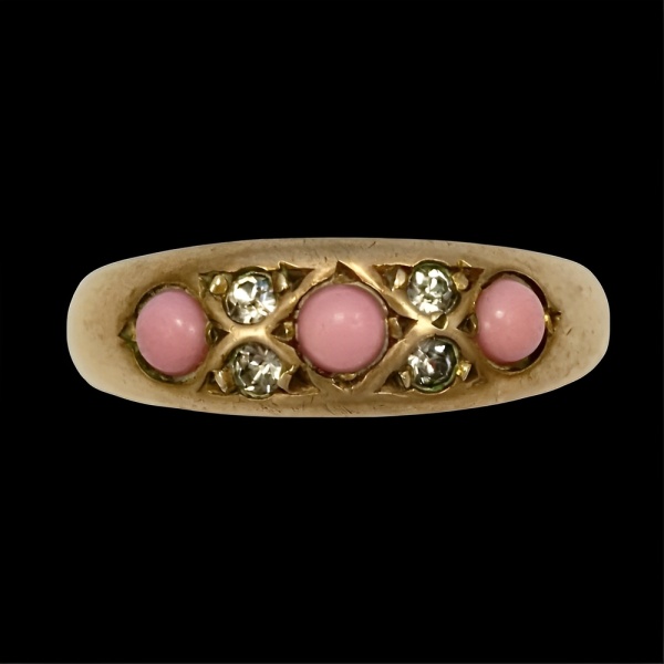 Antique Gold Gilt Ring with Pink and Clear Paste Stones