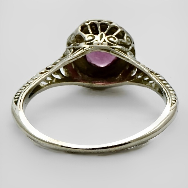 Art Deco 14K White Gold Amethyst Filigree Dress Ring