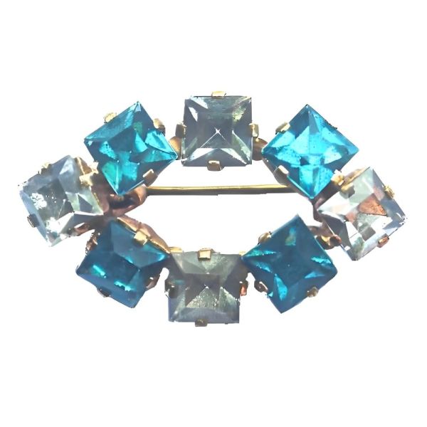 Art Deco Blue and Clear Glass Brooch