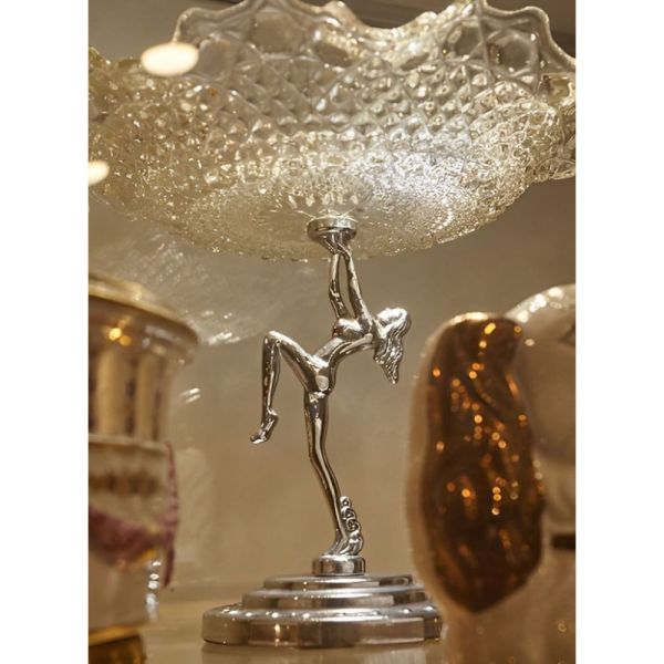 Art Deco Chrome Lady Glass Dish Centrepiece circa 1930s