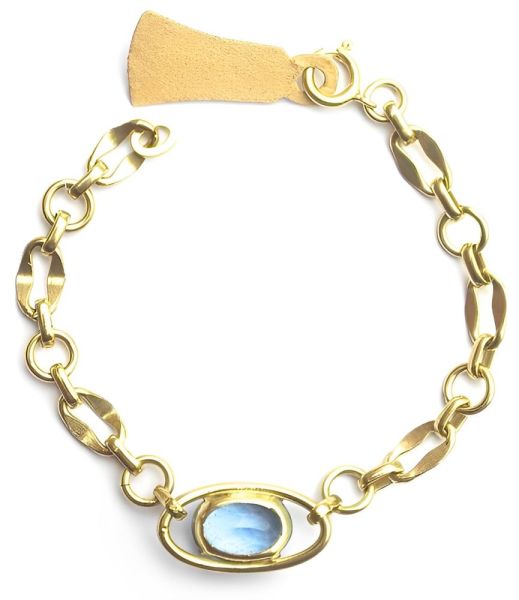 Art Deco German Gold Tone and Blue Glass Bracelet