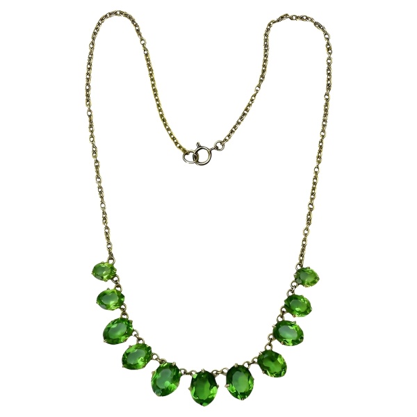 Art Deco Necklace with Apple Green Paste Stone Drops