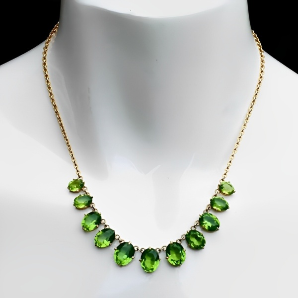 Art Deco Necklace with Apple Green Paste Stone Drops