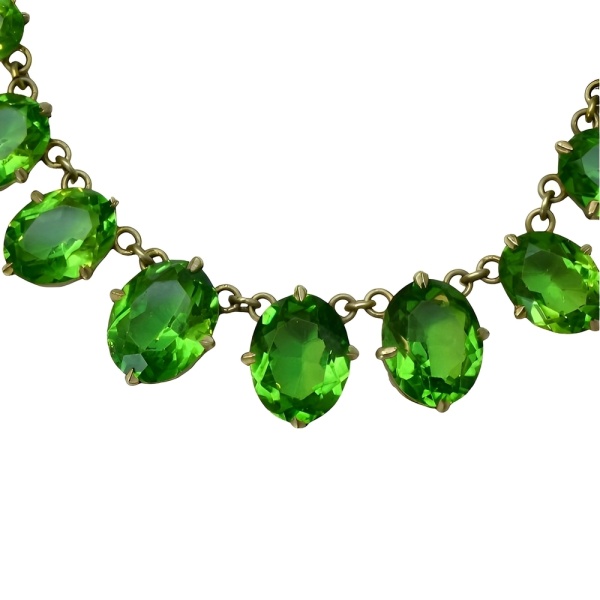 Art Deco Necklace with Apple Green Paste Stone Drops