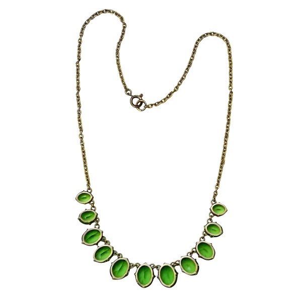 Art Deco Necklace with Apple Green Paste Stone Drops