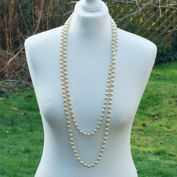 Extra Long Classic Ivory Faux Pearl Necklace