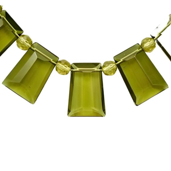 Art Deco Olive Green Glass Fringe Necklace Collar