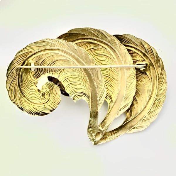 Art Deco Silver Gilt Three Feathers Brooch