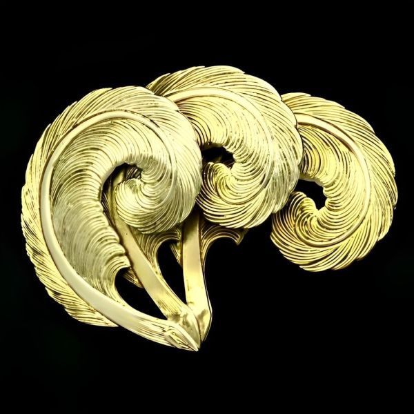 Art Deco Silver Gilt Three Feathers Brooch