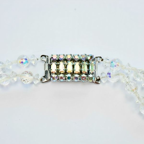 Two Strand Glass Aurora Borealis Necklace Fancy Clasp