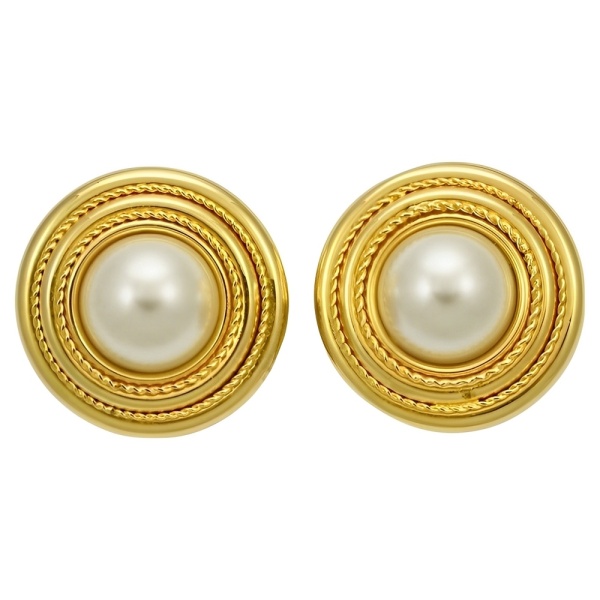 Bozart Gold Plated and Faux Pearl Statement Earrings