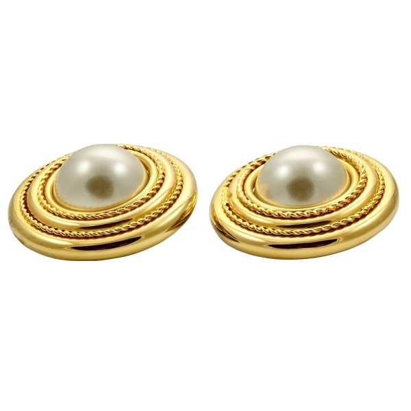 Bozart Gold Plated and Faux Pearl Statement Earrings