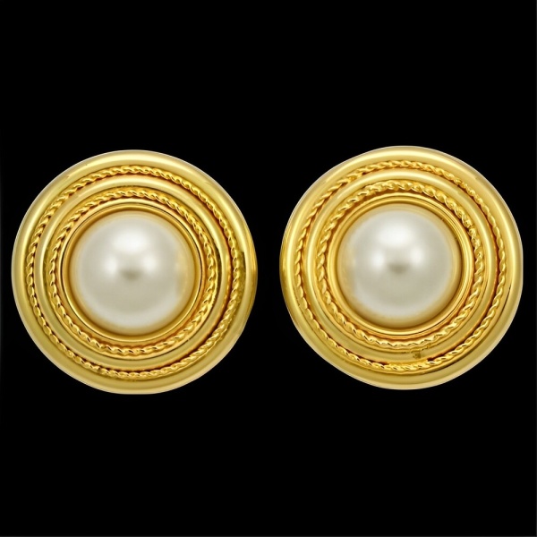 Bozart Gold Plated and Faux Pearl Statement Earrings